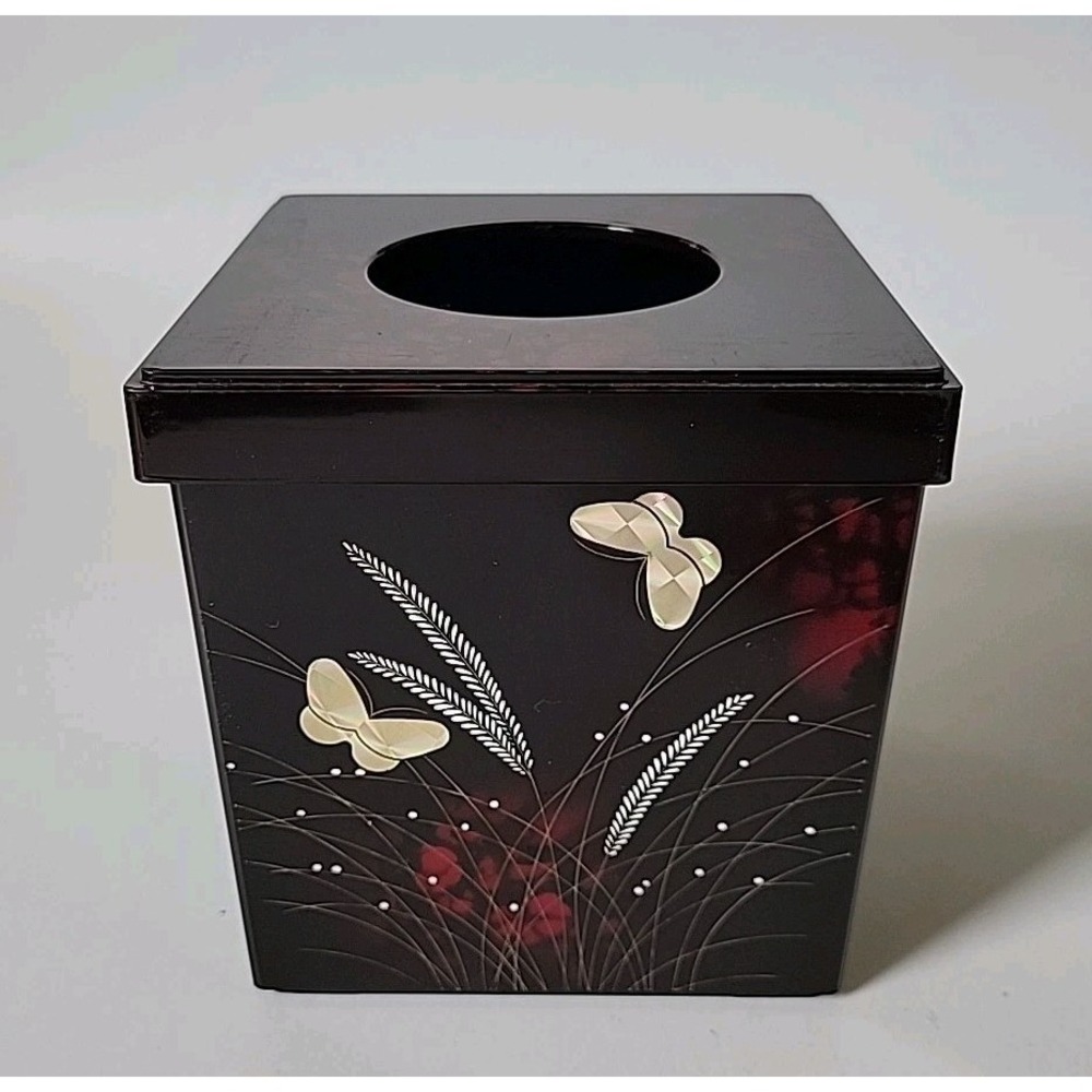Nakatani Brothers Shokai Yamanaka Lacquerware Tissue Box Butterfly Wheat Vintage